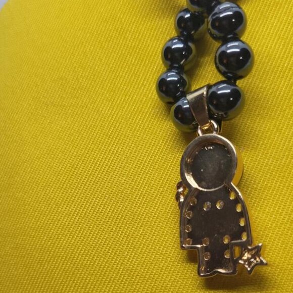 New, Yellow Tigers-eye and Simulated-Diamond Spaceman Pendent, 20 Inches - Picture 6 of 9